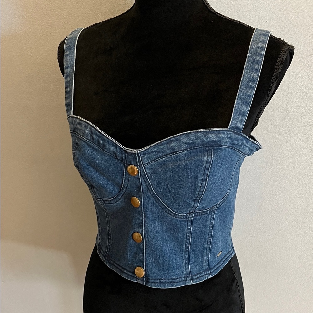 Guess Fitz Denim Crop Bustier Top, size M, tank top​ - Picture 2 of 9